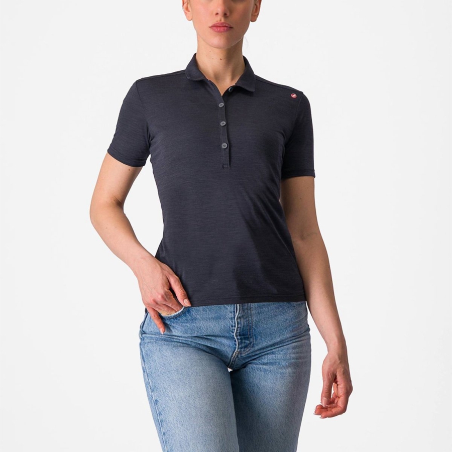 Casual Castelli MERINO W POLO Mujer Negras | KIFVTNE-25