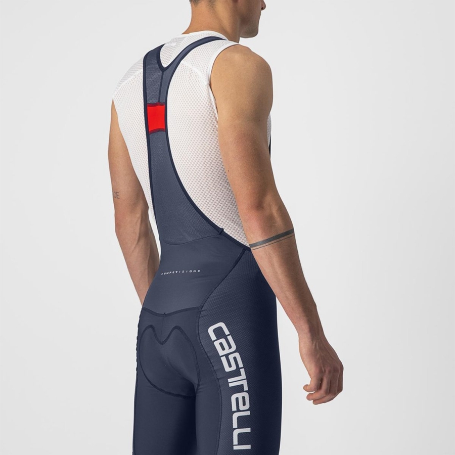 Culottes Con Tirantes Castelli COMPETIZIONE KIT Hombre Azules Blancas Plateadas | JEINDSM-63